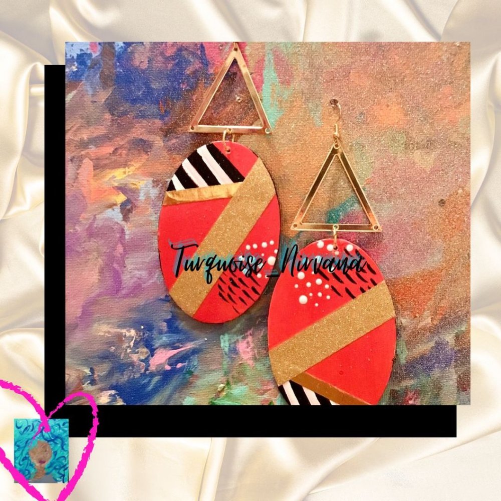 L-69: Red Gold Black White XL Mixxy Earrings